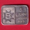 silver bar: Weight – 4.96 gm "B" 5 GMS  – HB130