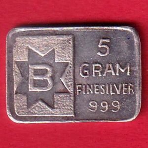 silver bar: Weight – 4.96 gm "B" 5 GMS – HB130