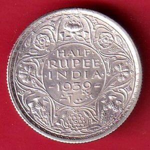 BRITISH INDIA 1939  GEORGE VI HALF RUPEE SILVER COIN– HB141