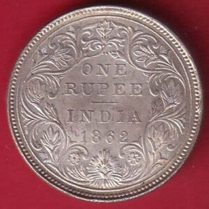 BRITISH INDIA 1862 VICTORIA QUEEN ONE RUPEE SILVER COIN– HB147