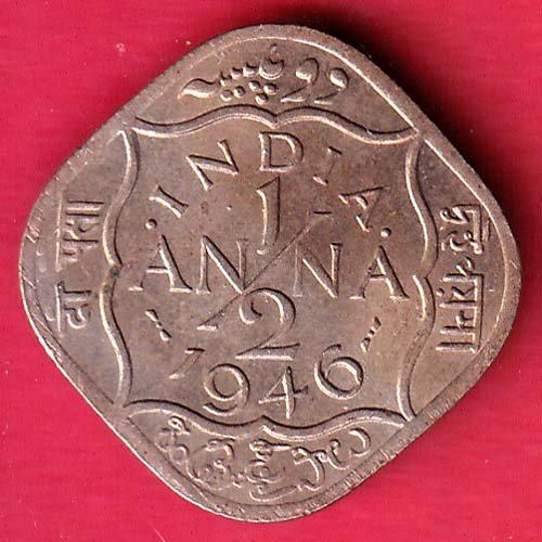 UNC BRITISH INDIA 1946 GEORGE VI 1/2 ANNA RARE COIN – HB175