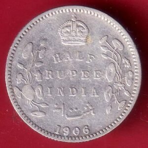 British India Edward VII 1906 Half Rupee Silver Coin– HB218