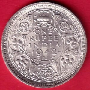 "UNC" BRITISH INDIA 1942 GEORGE VI KING EMPEROR BOMBAY MINT ONE RUPEE SILVER COIN – HB235