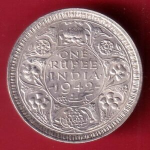British India 1942 Bombay Mint George Vi One Rupee SILVER COIN– HB266
