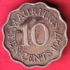 WORLD COIN :  Mauritius 1947 10 Cents  George VI  Copper nickel Coin– HB289