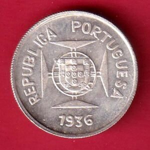 Republic portugues 1936 Lisboa mint ½ Rupia SILVER COIN- HB31