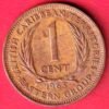 WORLD COIN : Eastern Caribbean States 1965 ONE  Cent Queen Elizabeth II COPPER COIN – HB313