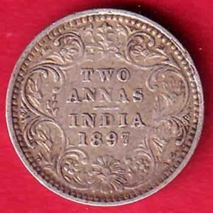 British india 1897 victoria empress two annas silver coin– HB314