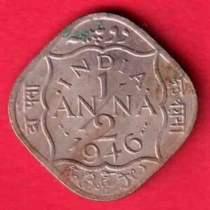"AUNC" BRITISH INDIA 1946 GEORGE VI KING EMPEROR 1/2 ANNA  COIN - HB319