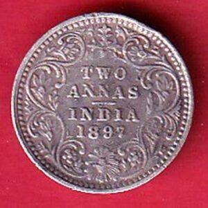 British india 1897 victoria empress TWO ANNAS silver coin- HB32