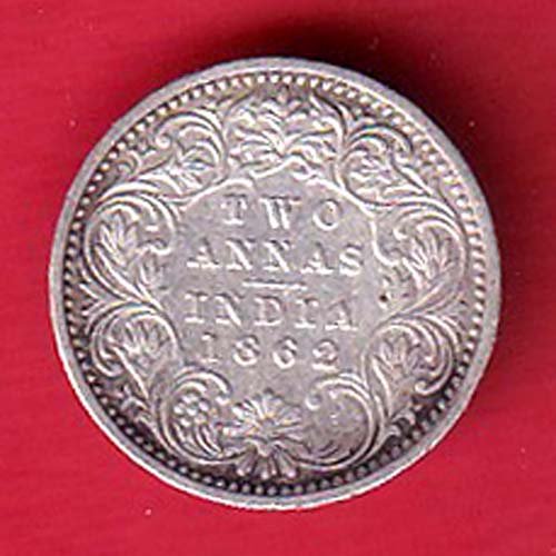 british india 1862 victoria queen two annas silver coin - HB33