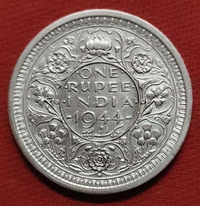 British India 1944 Bombay mint one rupee coin