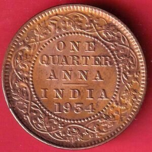 BRITISH INDIA 1934 george v KING  QUARTER ANNA COPPER COIN– HB400