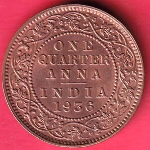 "UNC" BRITISH INDIA 1936 george v KING QUARTER ANNA COPPER COIN– HB402