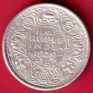 BRITISH INDIA 1939  GEORGE VI HALF RUPEE SILVER COIN :-HB600