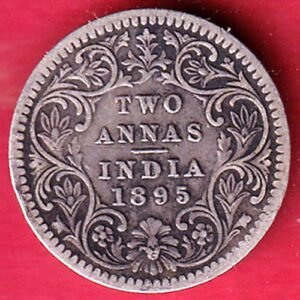 british india 1895 victoria empress two annas silver coin  – HB409