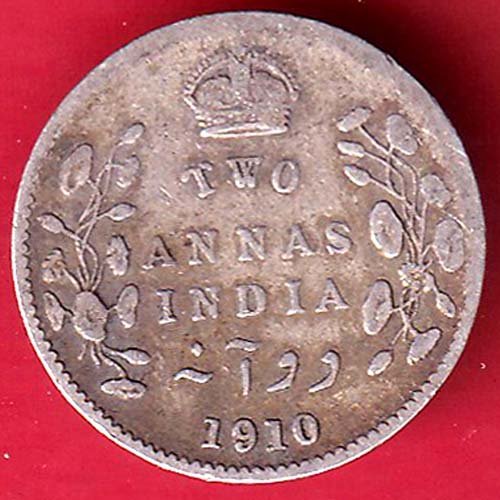 british india 1910 edward two annas silver coin – HB419