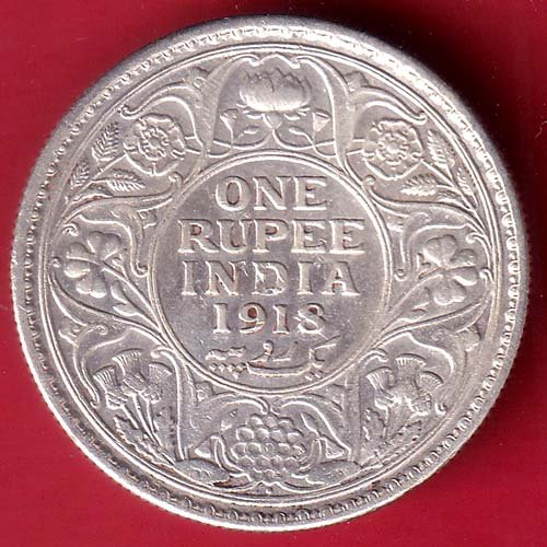 British India 1918 Bombay George v One Rupee silver coin – HB421