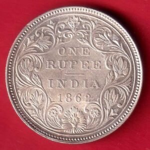 BRITISH INDIA 1862  VICTORIA QUEEN ONE RUPEE SILVER COIN– HB440