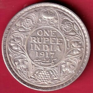 British India 1917 George V King One Rupee silver coin – HB442