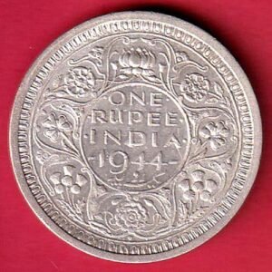 "UNC' British India 1944 Bombay Mint George Vi One Rupee SILVER COIN – HB541