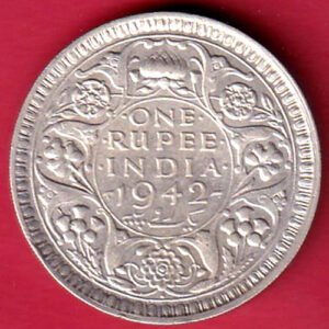 British India 1942 Bombay Mint George Vi One Rupee SILVER COIN– HB564
